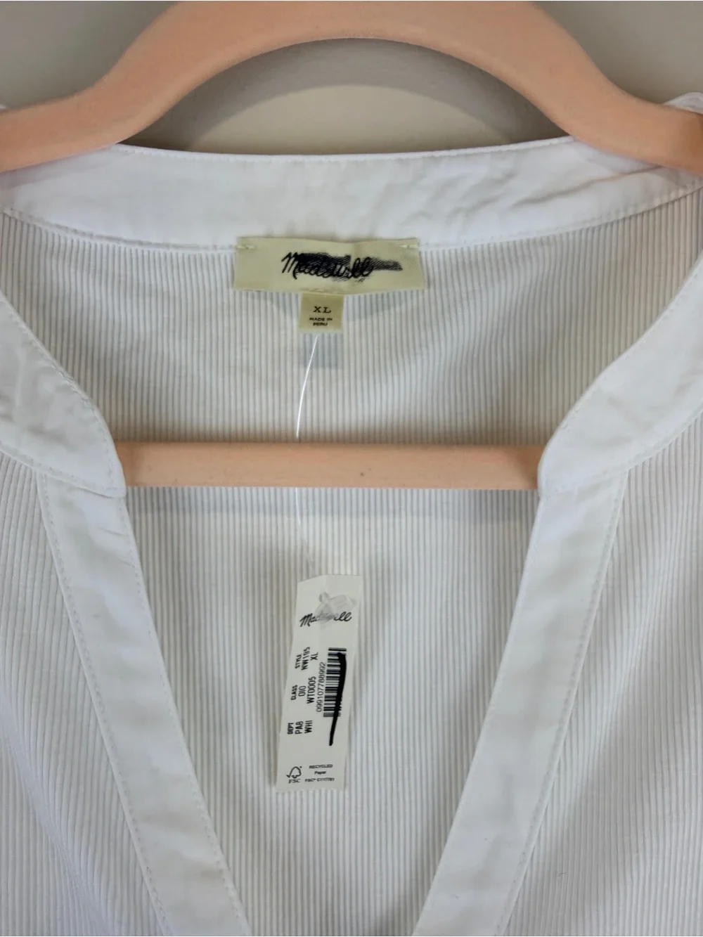 NWT Madewell White Puff Sleeve Henley Top XL Short Sleeve Cotton Blend Blouse